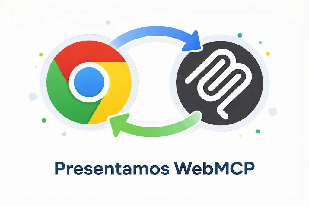 WebMCP arquitectura técnica: navegador Chrome con AI agent interactuando mediante structured tools
